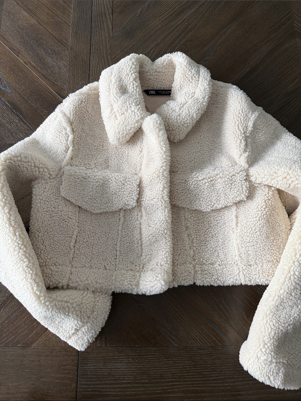 Zara women Cream Sherpa Puffer crop Jacket M
